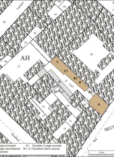 Plan masse et de situation. Extrait du plan cadastral, 1974, section AH. © Région Bourgogne-Franche-Comté, Inventaire du patrimoine