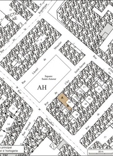 Plan masse et de situation. Extrait du plan cadastral, 1974, section AH. © Région Bourgogne-Franche-Comté, Inventaire du patrimoine