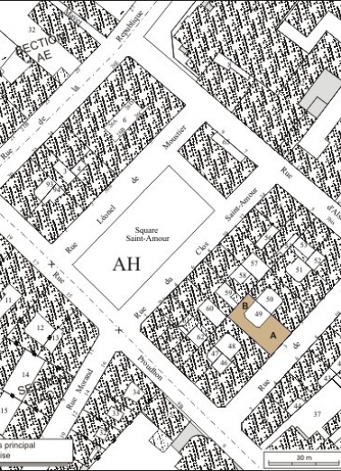 Plan masse et de situation. Extrait du plan cadastral, 1974, section AH. © Région Bourgogne-Franche-Comté, Inventaire du patrimoine