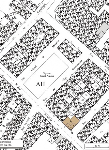 Plan masse et de situation. Extrait du plan cadastral, 1974, section AH. © Région Bourgogne-Franche-Comté, Inventaire du patrimoine