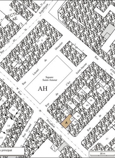 Plan masse et de situation. Extrait du plan cadastral, 1974, section AH. © Région Bourgogne-Franche-Comté, Inventaire du patrimoine