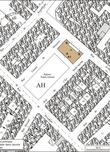 Plan masse et de situation. Extrait du plan cadastral, 1974, section AH. © Région Bourgogne-Franche-Comté, Inventaire du patrimoine Plan masse et de situation. Extrait du plan cadastral, 1974, section AH. © Région Bourgogne-Franche-Comté, Inventaire du patrimoine