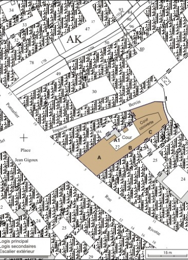 Plan masse et de situation. Extrait du plan cadastral, 1974, section AK. © Région Bourgogne-Franche-Comté, Inventaire du patrimoine