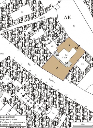 Plan masse et de situation. Extrait du plan cadastral, 1974, section AK. © Région Bourgogne-Franche-Comté, Inventaire du patrimoine