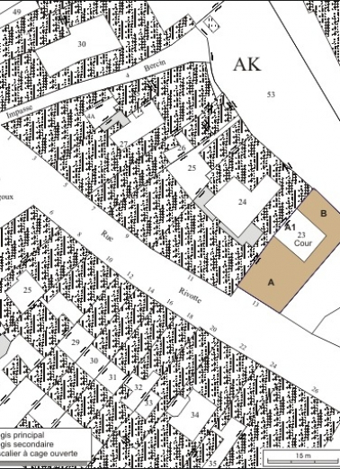 Plan masse et de situation. Extrait du plan cadastral, 1974, section AK. © Région Bourgogne-Franche-Comté, Inventaire du patrimoine