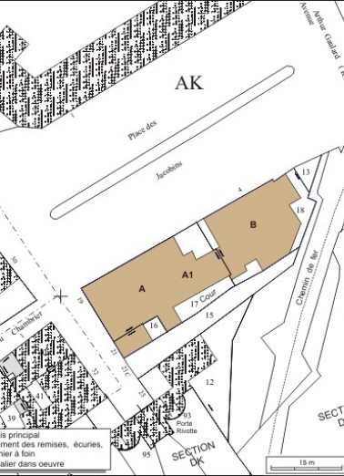 Plan masse et de situation. Extrait du plan cadastral, 1974, section AK. © Région Bourgogne-Franche-Comté, Inventaire du patrimoine