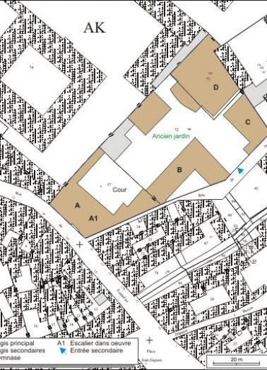 Plan masse et de situation. Extrait du plan cadastral, 1974, section AK. © Région Bourgogne-Franche-Comté, Inventaire du patrimoine