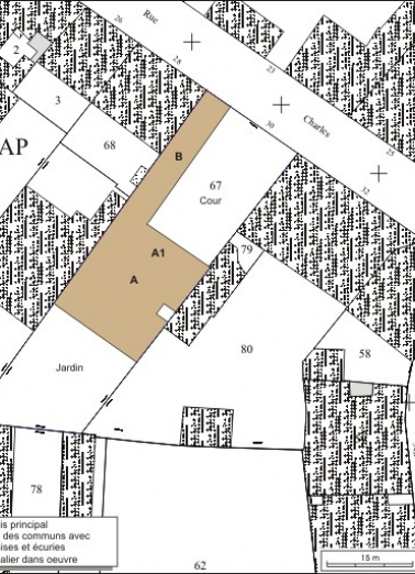 Plan masse et de situation. Extrait du plan cadastral, 1974, section AP. © Région Bourgogne-Franche-Comté, Inventaire du patrimoine