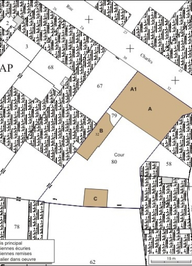Plan masse et de situation. Extrait du plan cadastral, 1974, section AP. © Région Bourgogne-Franche-Comté, Inventaire du patrimoine