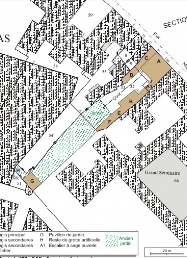 Plan masse et de situation. Extrait du plan cadastral, 1974, section AS. © Région Bourgogne-Franche-Comté, Inventaire du patrimoine