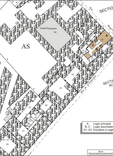 Plan masse et de situation. Extrait du plan cadastral, 1974, section AS. © Région Bourgogne-Franche-Comté, Inventaire du patrimoine