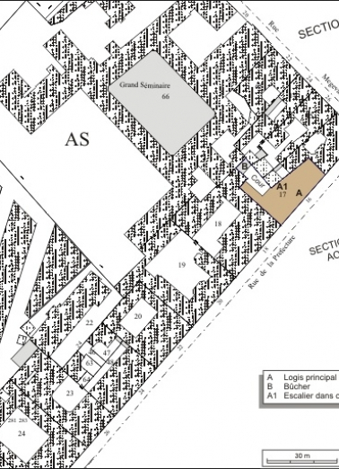 Plan masse et de situation. Extrait du plan cadastral, 1974, section AS. © Région Bourgogne-Franche-Comté, Inventaire du patrimoine