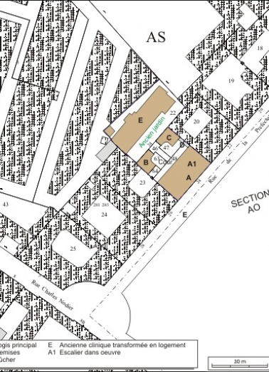 Plan masse et de situation. Extrait du plan cadastral, 1974, section AS. © Région Bourgogne-Franche-Comté, Inventaire du patrimoine
