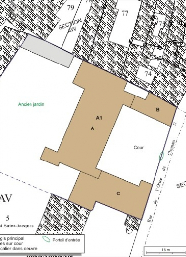 Plan masse et de situation. Extrait du plan cadastral, 1974, section AV. © Région Bourgogne-Franche-Comté, Inventaire du patrimoine