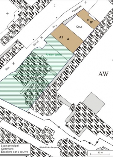Plan masse et de situation. Extrait du plan cadastral, 1974, section AW. © Région Bourgogne-Franche-Comté, Inventaire du patrimoine