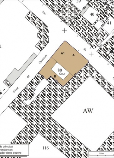 Plan masse et de situation. Extrait du plan cadastral, 1974, section AW. © Région Bourgogne-Franche-Comté, Inventaire du patrimoine