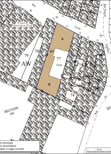 Plan masse et de situation. Extrait du plan cadastral, 1974, section AW. © Région Bourgogne-Franche-Comté, Inventaire du patrimoine