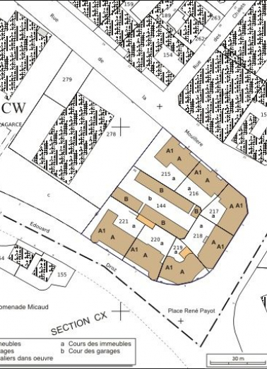 Plan masse et de situation. Extrait du plan cadastral, 1974, section CW. © Région Bourgogne-Franche-Comté, Inventaire du patrimoine