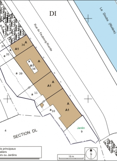 Plan masse et de situation. Extrait du plan cadastral, 1974, section DI. © Région Bourgogne-Franche-Comté, Inventaire du patrimoine