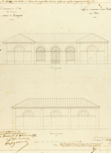 Commune de Rougemont. Projet de construction d'une halle aux blés. Façade principale. Façade côté de la place. © Région Bourgogne-Franche-Comté, Inventaire du patrimoine