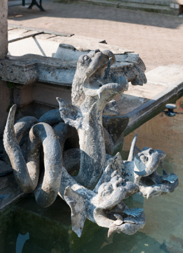 Vue en plongée de deux hydres. © Région Bourgogne-Franche-Comté, Inventaire du patrimoine