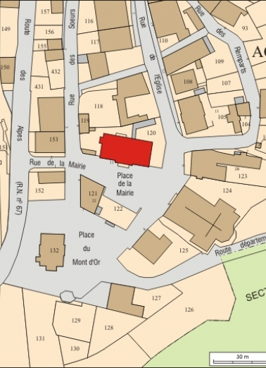 Plan masse et de situation. Extrait du plan cadastral, 2008, section AC, échelle 1:1 000. © Région Bourgogne-Franche-Comté, Inventaire du patrimoine