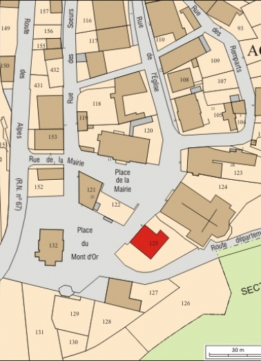 Plan masse et de situation. Extrait du plan cadastral, 2008, section AC, échelle 1:1 000. © Région Bourgogne-Franche-Comté, Inventaire du patrimoine