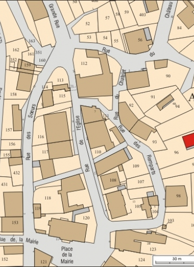 Plan masse et de situation. Extrait du plan cadastral, 2008, section AC, échelle 1:1 000. © Région Bourgogne-Franche-Comté, Inventaire du patrimoine