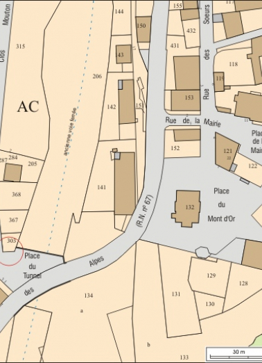 Plan de situation. Extrait du plan cadastral, 2008, section AC, échelle 1:1 000. © Région Bourgogne-Franche-Comté, Inventaire du patrimoine