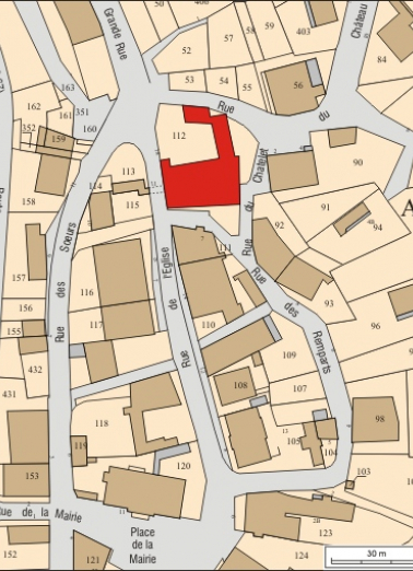 Plan masse et de situation. Extrait du plan cadastral, 2008, section AC, échelle 1:1 000. © Région Bourgogne-Franche-Comté, Inventaire du patrimoine