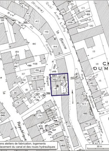 Plan-masse et de situation. Extrait du plan cadastral, 1980, section AI, échelle 1:1000. © Région Bourgogne-Franche-Comté, Inventaire du patrimoine