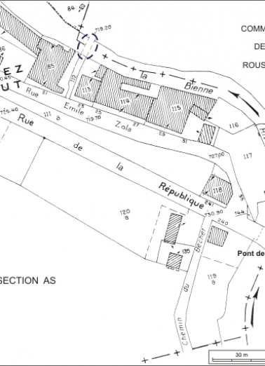 Plan de situation. Extrait du plan cadastral, 1980, section AK, échelle 1:1000. © Région Bourgogne-Franche-Comté, Inventaire du patrimoine Plan de situation. Extrait du plan cadastral, 1980, section AK, échelle 1:1000. © Région Bourgogne-Franche-Comté, Inventaire du patrimoine