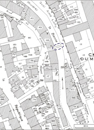 Plan de situation. Extrait du plan cadastral, 1980, section AI, échelle 1:1000. © Région Bourgogne-Franche-Comté, Inventaire du patrimoine Plan de situation. Extrait du plan cadastral, 1980, section AI, échelle 1:1000. © Région Bourgogne-Franche-Comté, Inventaire du patrimoine