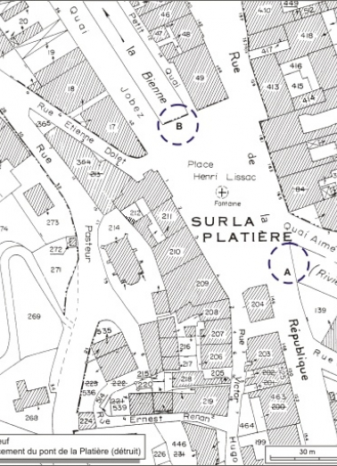 Plan de situation. Extrait du plan cadastral, 1980, section AI, échelle 1:1000. © Région Bourgogne-Franche-Comté, Inventaire du patrimoine