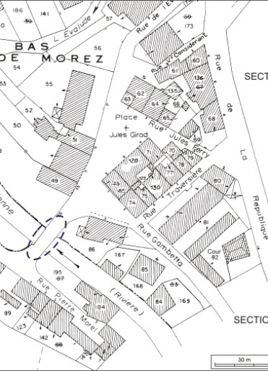 Plan de situation. Extrait du plan cadastral, 1980, section AB, échelle 1:1000. © Région Bourgogne-Franche-Comté, Inventaire du patrimoine Plan de situation. Extrait du plan cadastral, 1980, section AB, échelle 1:1000. © Région Bourgogne-Franche-Comté, Inventaire du patrimoine