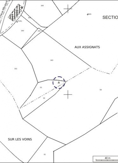 Plan de situation. Extrait du plan cadastral, 1980, section AO, 1:2000 agrandi à 1:1500. © Région Bourgogne-Franche-Comté, Inventaire du patrimoine