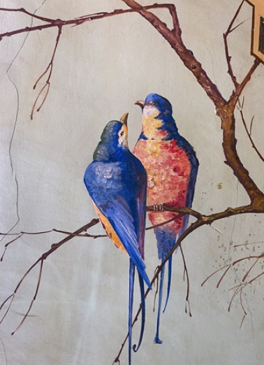 Couple d'oiseaux sur une branche. © Région Bourgogne-Franche-Comté, Inventaire du patrimoine