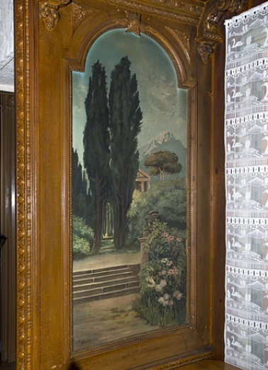 Salon : peinture sur l'ébrasement gauche de la fenêtre. © Région Bourgogne-Franche-Comté, Inventaire du patrimoine