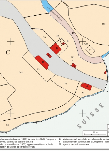 Plan masse et de situation. Extrait du plan cadastral, 2008, section C, échelle 1/1 000. © Région Bourgogne-Franche-Comté, Inventaire du patrimoine