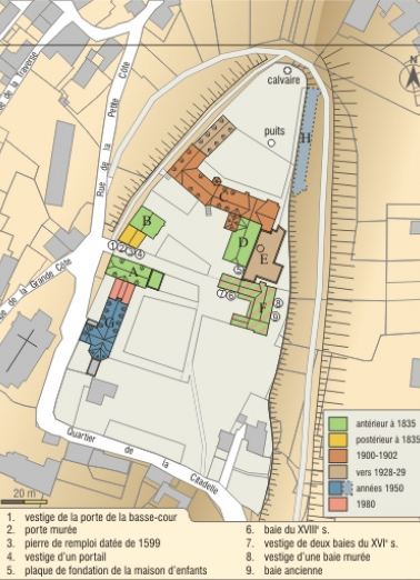 Plan d'ensemble du site de l'ancien couvent de cordeliers. © Région Bourgogne-Franche-Comté, Inventaire du patrimoine