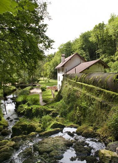 Le moulin vu depuis la source. © Région Bourgogne-Franche-Comté, Inventaire du patrimoine Le moulin vu depuis la source. © Région Bourgogne-Franche-Comté, Inventaire du patrimoine