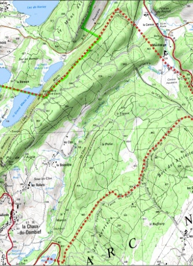 Carte des limites de la commune, partie nord-est. Extrait de la carte IGN, échelle 1/25 000 ; SCAN 25 (c) IGN - 2008, Licence n° 2008CISE29-68. © Région Bourgogne-Franche-Comté, Inventaire du patrimoine
