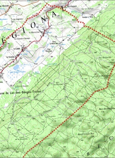 Carte des limites de la commune, partie nord-est. Extrait de la carte IGN, échelle 1/25 000 ; SCAN 25 (c) IGN - 2008, Licence n° 2008CISE29-68. © Région Bourgogne-Franche-Comté, Inventaire du patrimoine