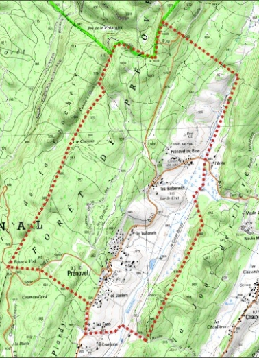 Carte des limites de la commune. Extrait de la carte IGN, échelle 1/25 000 ; SCAN 25 (c) IGN - 2008, Licence n° 2008CISE29-68. © Région Bourgogne-Franche-Comté, Inventaire du patrimoine