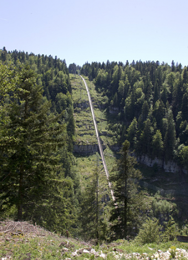 Centrale du Châtelot (commune des Planchettes, Suisse) : le funiculaire utilisé pour accéder au site. © Région Bourgogne-Franche-Comté, Inventaire du patrimoine Centrale du Châtelot (commune des Planchettes, Suisse) : le funiculaire utilisé pour accéder au site. © Région Bourgogne-Franche-Comté, Inventaire du patrimoine