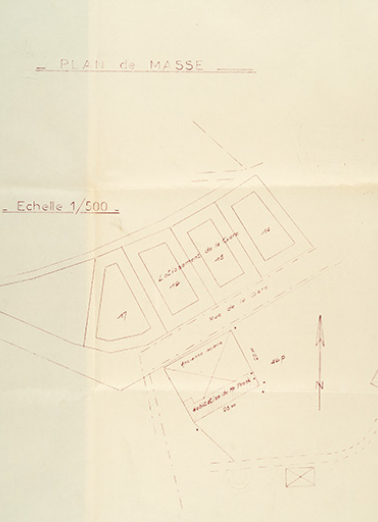 Monsieur Pronk Adrien à Damprichard – Doubs. Plan de masse, 26 juillet 1960 © Région Bourgogne-Franche-Comté, Inventaire du patrimoine
