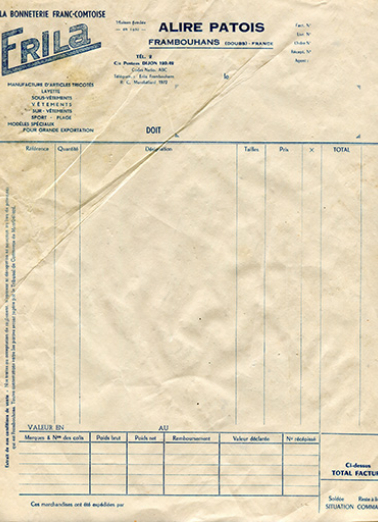 [Papier à en-tête de la Bonneterie franc-comtoise Erila], 2e quart 20e siècle © Région Bourgogne-Franche-Comté, Inventaire du patrimoine