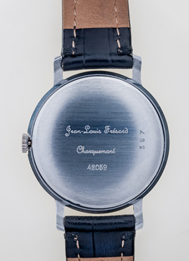 Montre Jean-Louis Frésard : inscriptions sur le fond. © Région Bourgogne-Franche-Comté, Inventaire du patrimoine