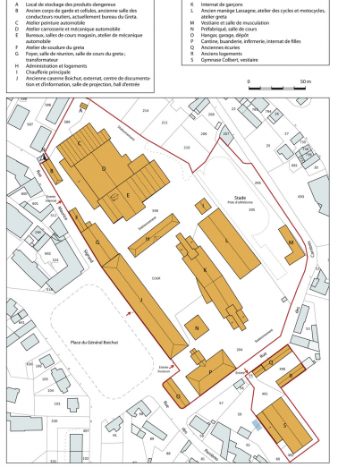 Plan-masse et de situation. Extrait du plan cadastral numérisé, section AB, échelle 1:1000. © Région Bourgogne-Franche-Comté, Inventaire du patrimoine