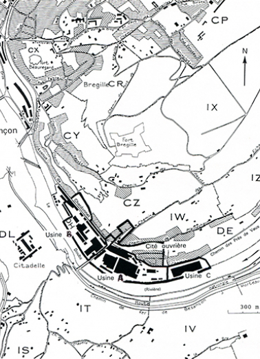 Plan de situation. Extrait du tableau d'assemblage du plan cadastral, 1974, 1/10 000. © Région Bourgogne-Franche-Comté, Inventaire du patrimoine